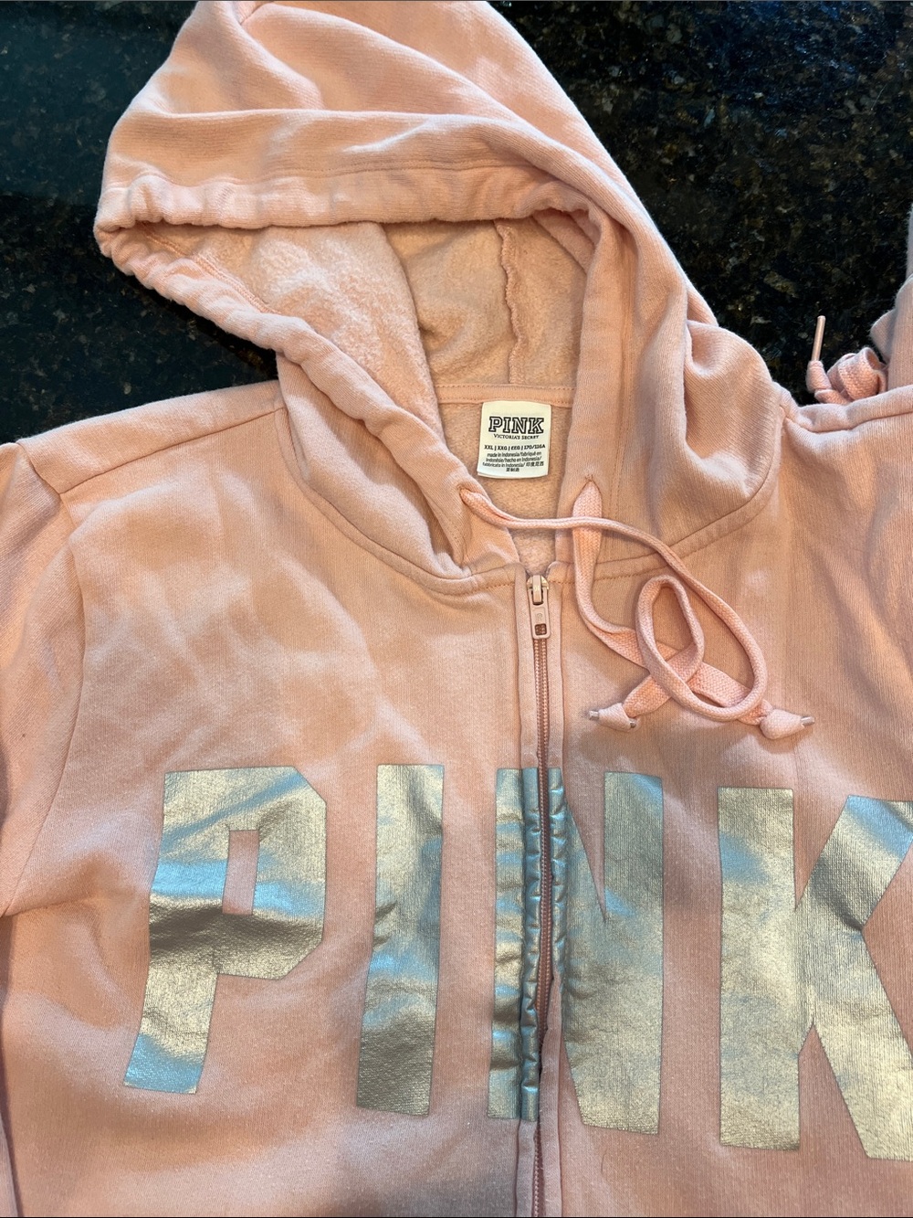 PINK Victoria's Secret Light Pink Holographic Logo Zip Hoodie & Joggers - Picture 2 of 9